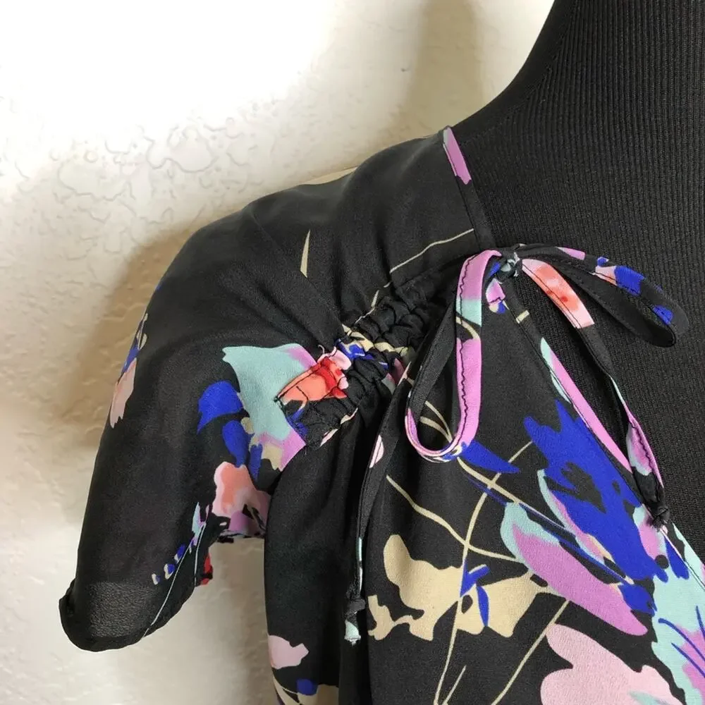 Yumi Kim black floral faux wrap dress size Small